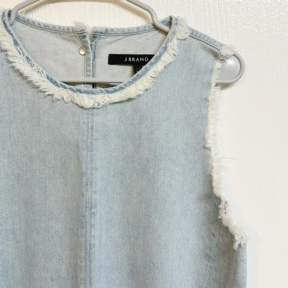 J. Brand Sleeveless Boho Denim Fringe Top Size Large - Picture 4 of 7